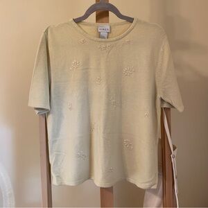 Koret Cream Short Sleeve Tee with Floral Embroidery